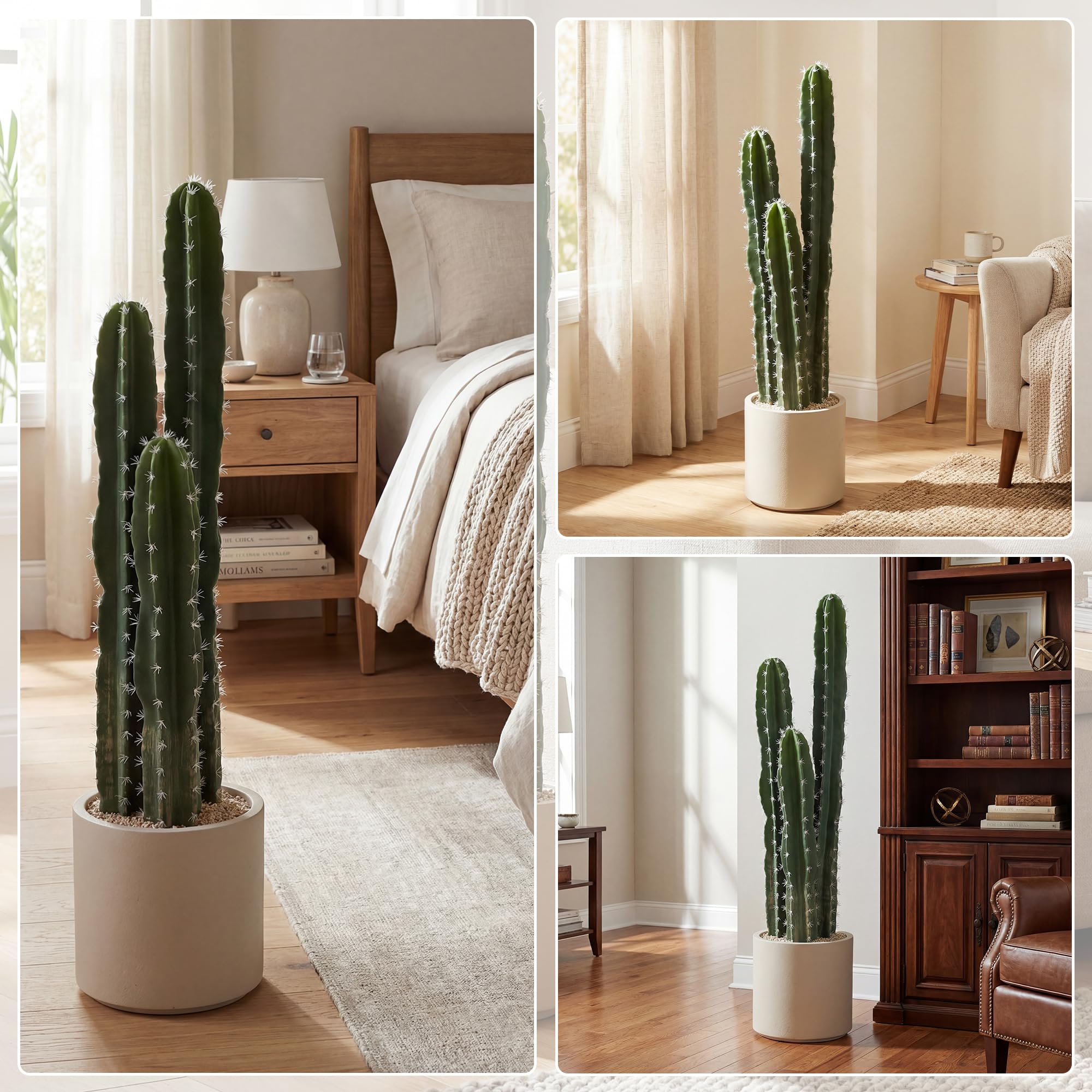 HOMCOM Pianta artificiale di cactus, grande 95 cm, piante artificiali in vaso, cactus a colonna, come vero cactus, decorazione per casa, ufficio, regali di inaugurazione della casa