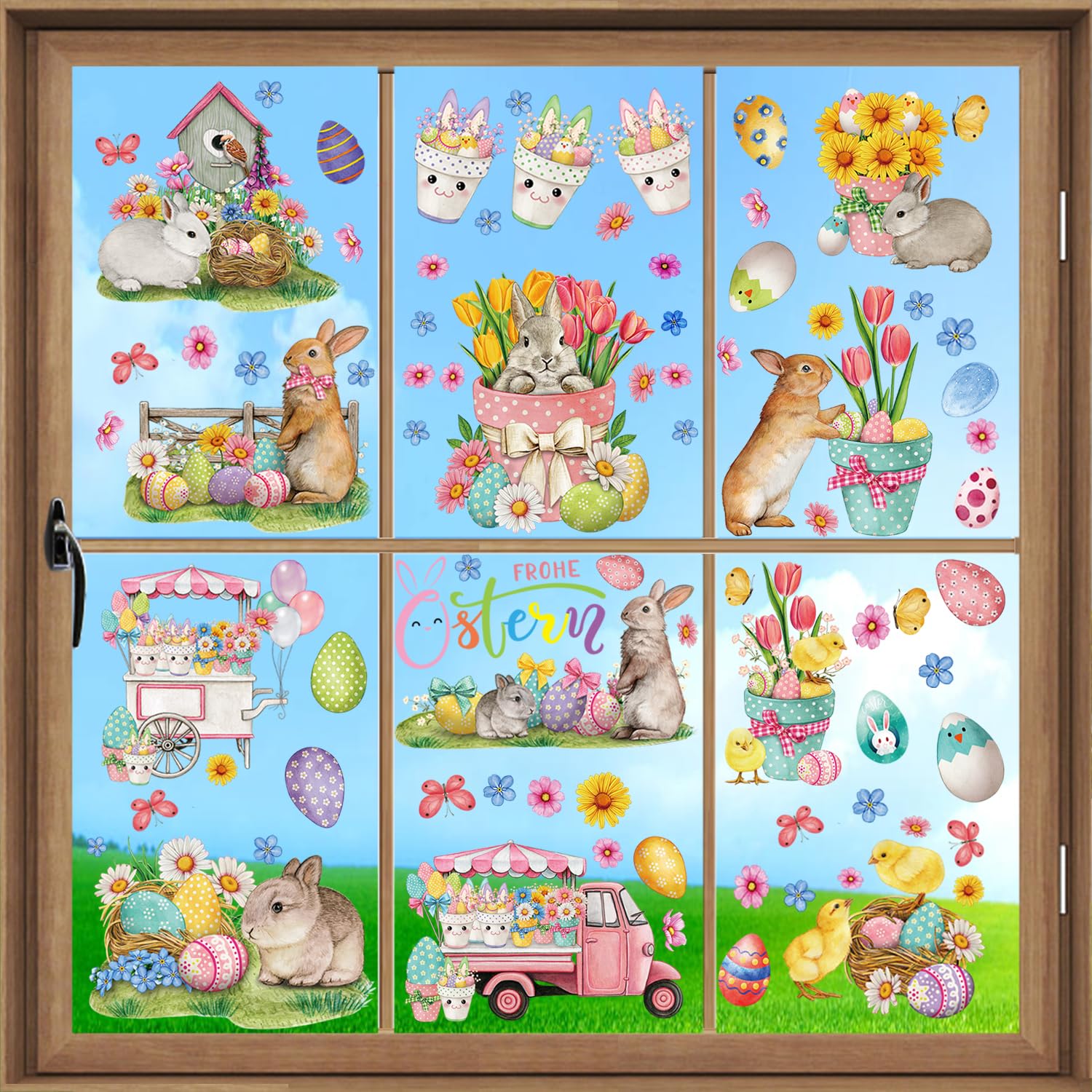 AhfuLife Easter Window Stickers, 9 Sheets Reusable Easter Window Clings for Kids Easter Decorations, Double Sided Window Stickers for Home Office Shop Window Decorations (Style 4)
