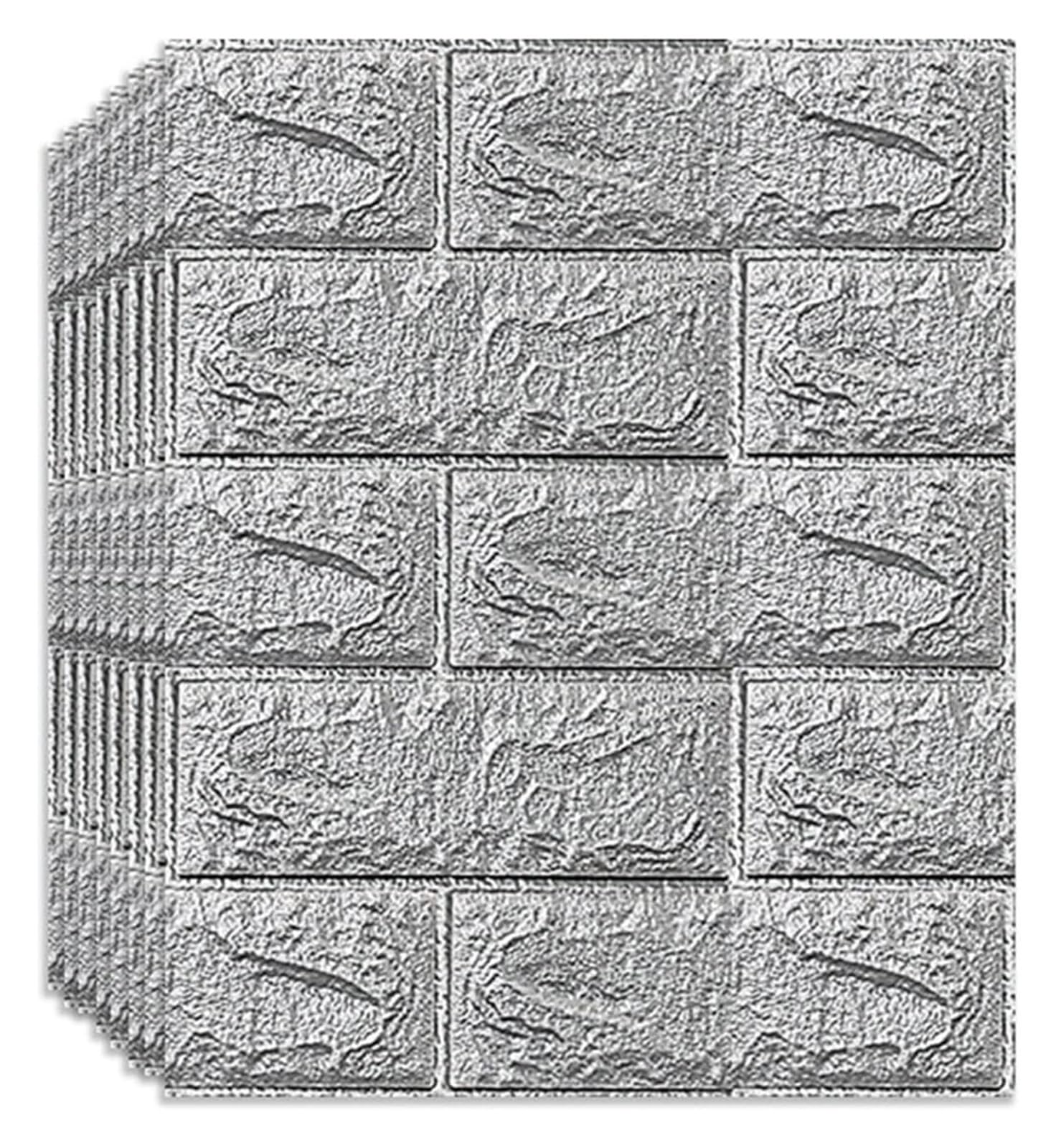 Sdgeryeeg Light Grey Wall Panels， 3D Wall Panel 10Pack Brick Self-Adhesive Waterproof Pe Foam Wallpaper Anti-Collision Used For Bathroom(Light Grey)