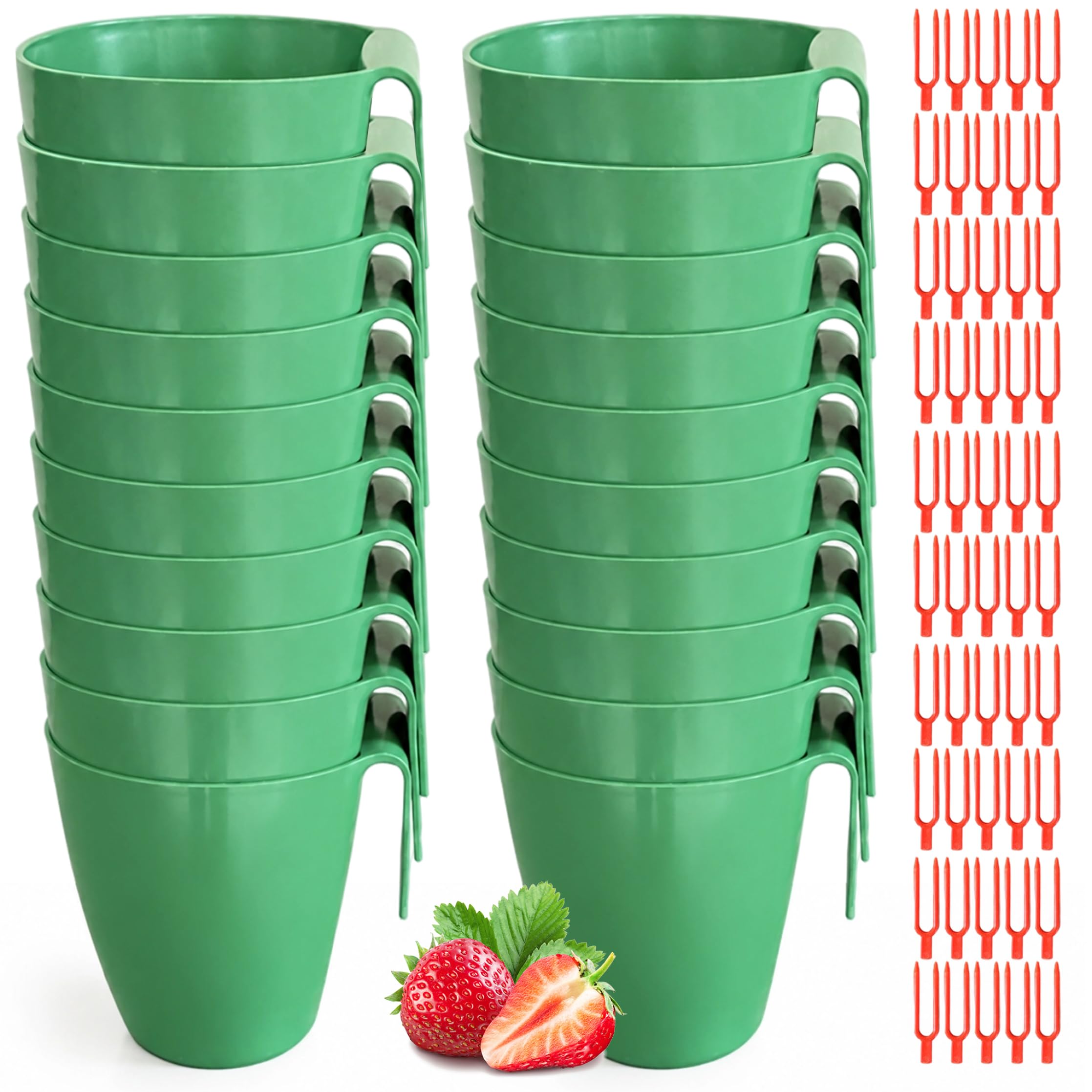 Latemeia Strawberry Propagation Stations, 20pcs 3.3inch Plastic Plant Cups with 50 Forks, Bare Root Strawberry Plants Cultivation Tools for Berry Plant Rooting