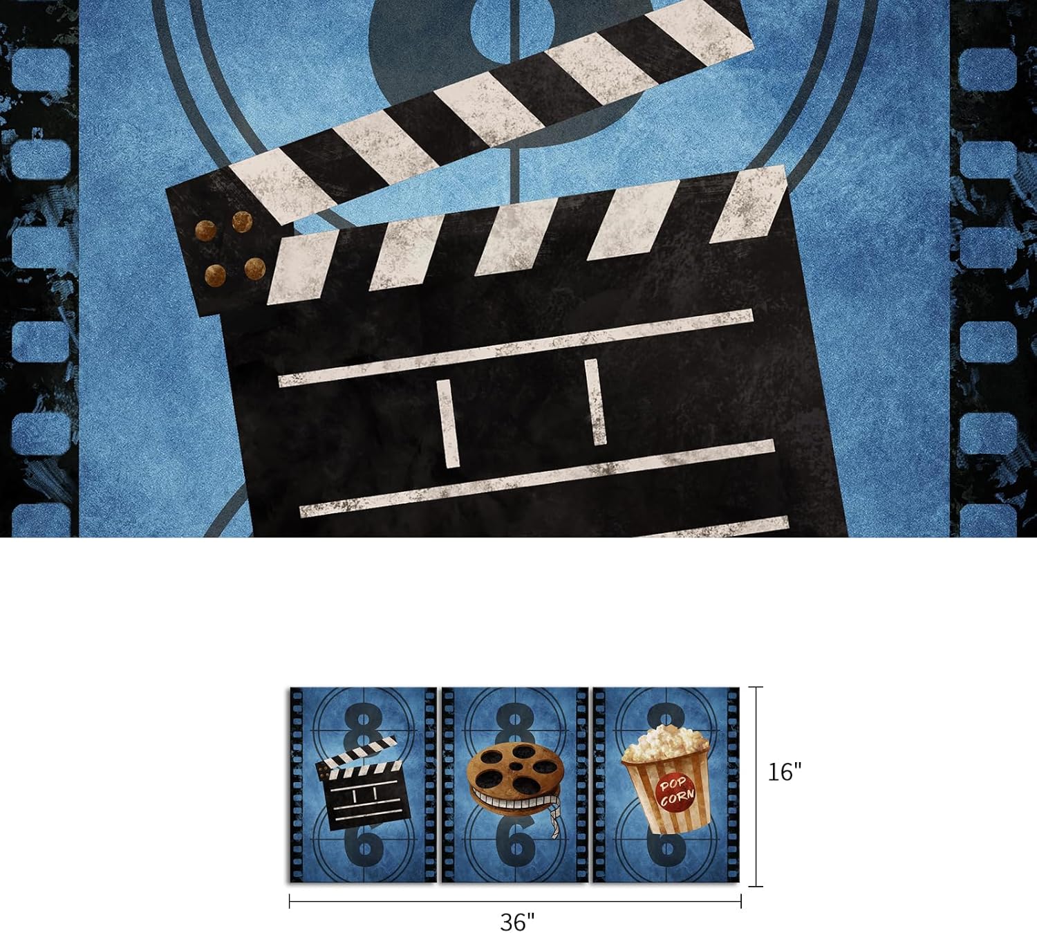 AoArtWZ Movie Theme Canvas Wall Art Classic Old Fashion Movie Film Reels Popcorn Picture Prints For Media Room Home Cinema Wall Decor