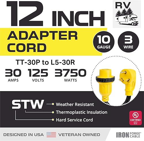 Miniatura 2 de Iron Forge Cable Cable de RV, generador y cable de alimentación adaptador eléctrico para RV, enchufe de bloqueo TT-30P a L5-30R, adaptador de