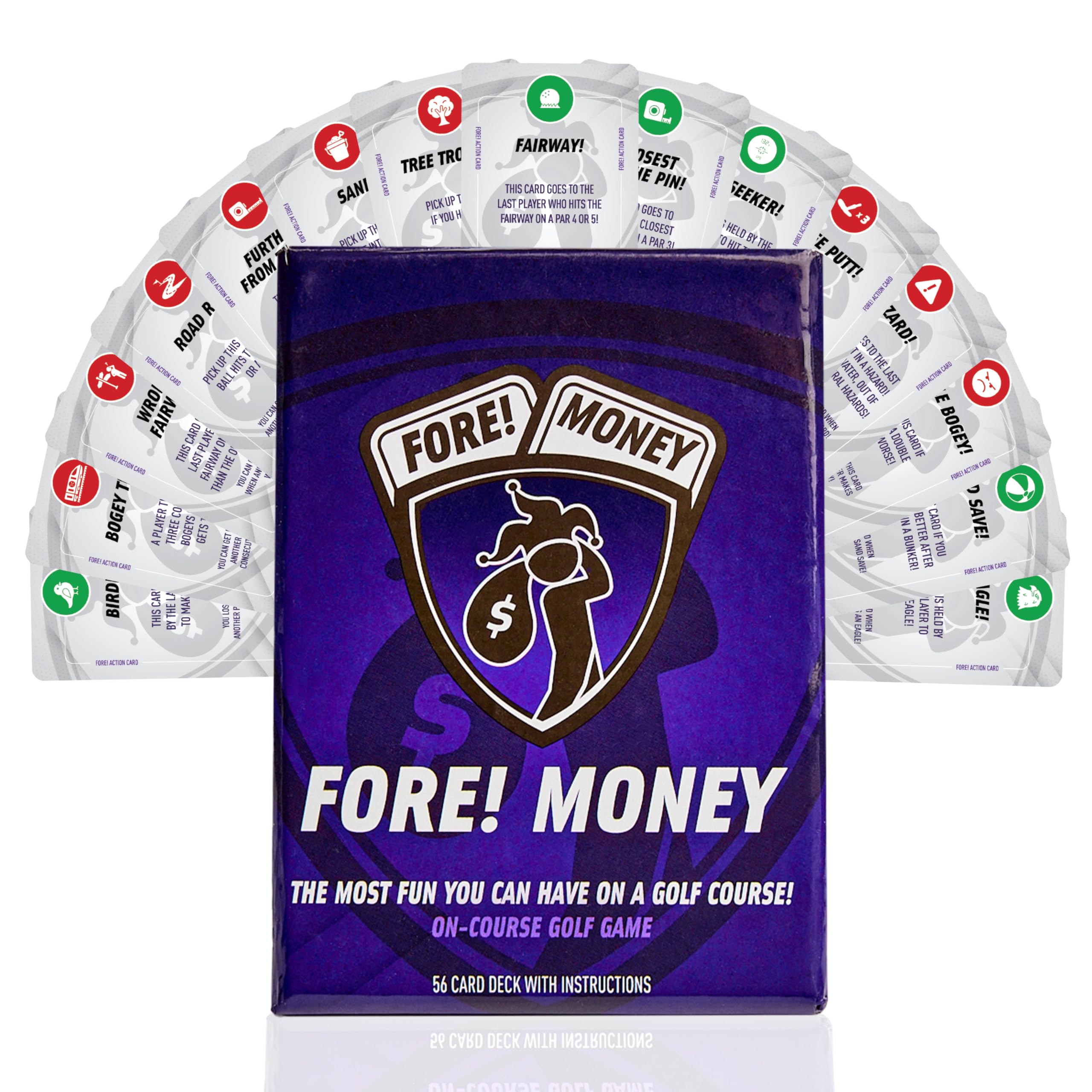 Sponsored Ad – Fore! Money On-Course Golf Card Game – On Course Golf Wagering Game with Unique Challenges – Golf Gift for Men & Women – Interactive On-Course Golf Card Game Pack – 56 Cards Included