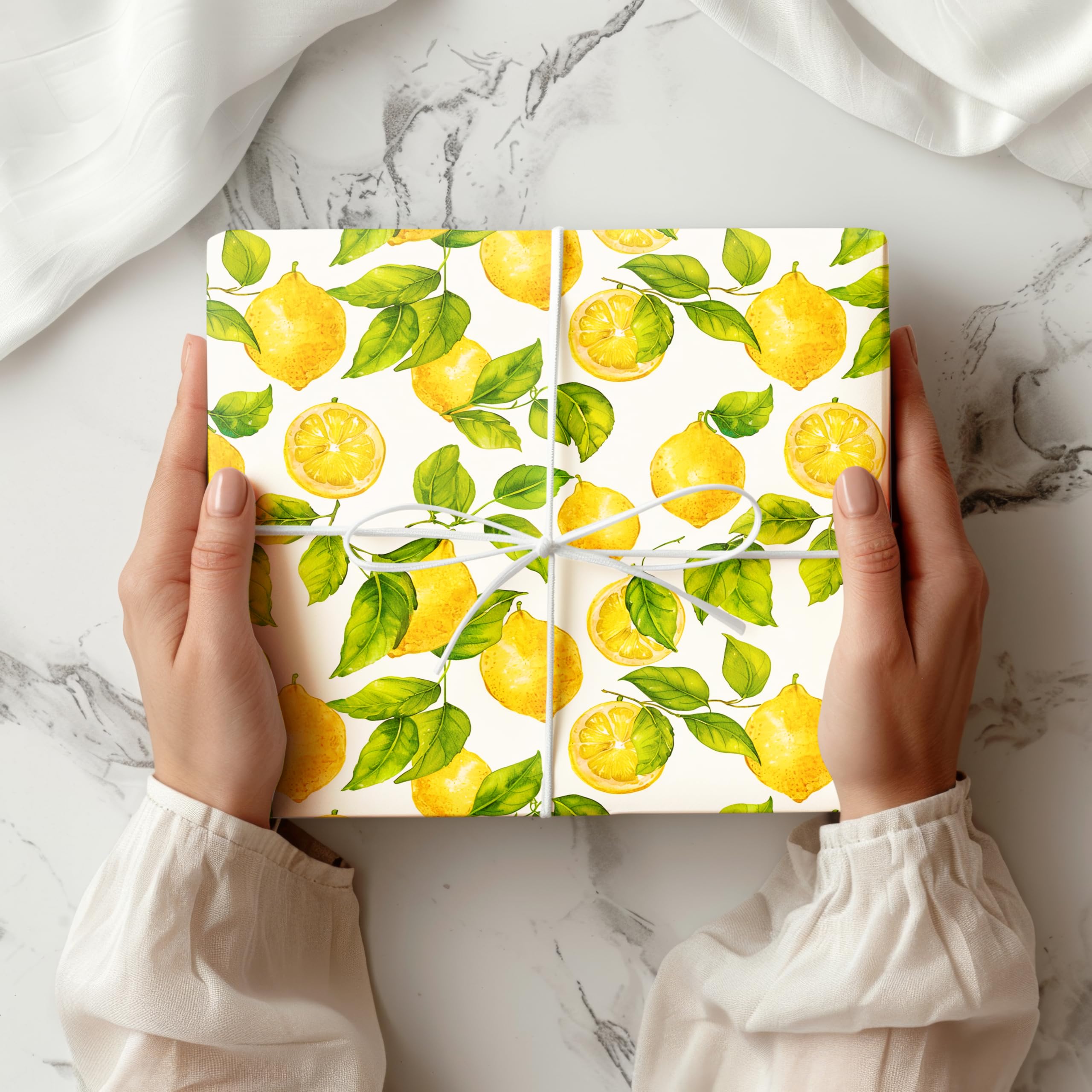Amalfi Lemon Wrapping Paper – Citrus Fruit Gift Wrap Fresh Yellow and Green Leaves – Summer Birthday, Kitchen, Wedding Party – W85 (Large Sheet - 58 x 85cm / 22.8" x 33.4" inches)
