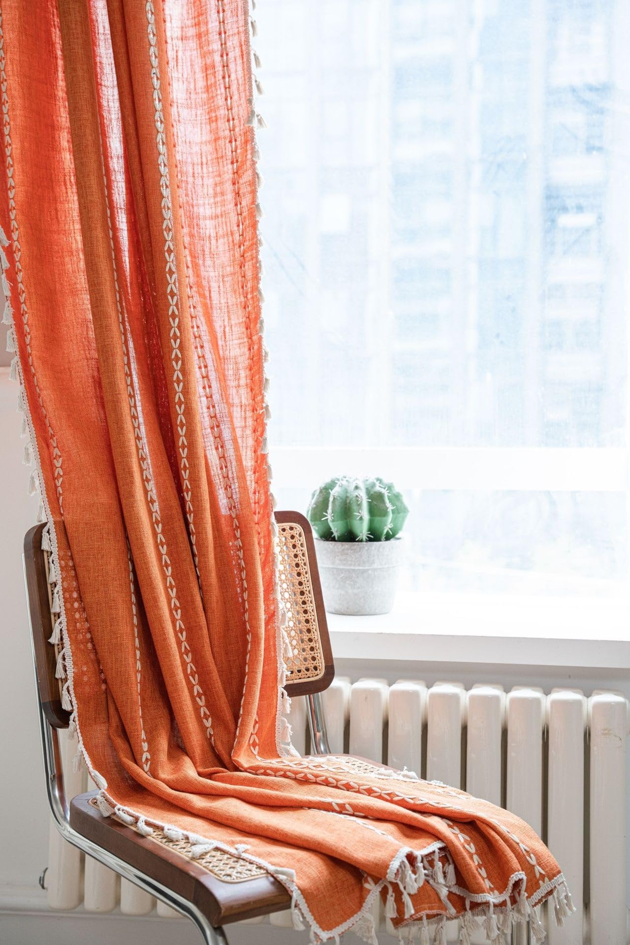 Amazon.co.jp: リビングルーム用カーテン、マルチラインオレンジ