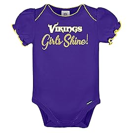 Gerber NFL Minnesota Vikings 3 Pack Ruffle Sleeve Team Bodysuit, purple/white/pink Minnesota Vikings, 0-3 Months