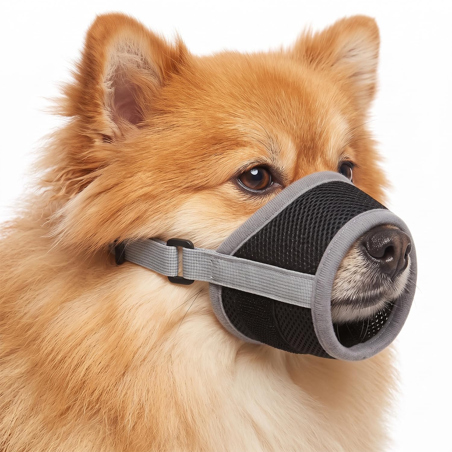 Dog Muzzle Soft Mesh Breathable, Adjustable Anti-Bite, M Grey