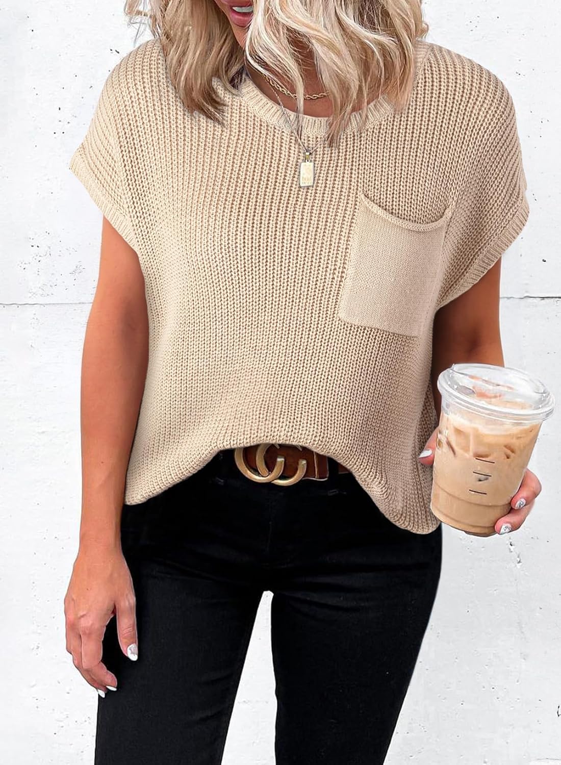 Dokotoo Women's Casual Short Sleeve Loose Tunic Tops Lightweight Knit Spring Pullover Sweater Blouses - Image 2