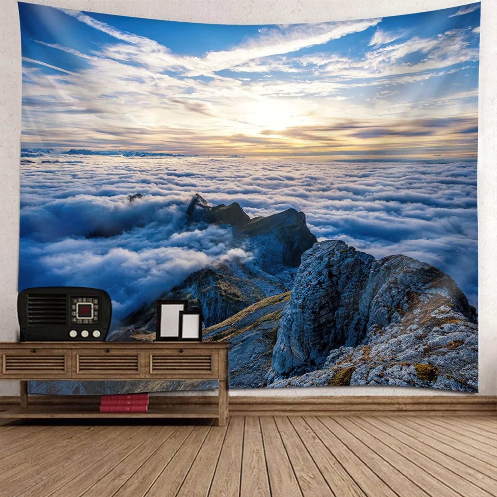 Tapisserie Bleue 150x150cm Paysages de Montagnes Décoration Murale
