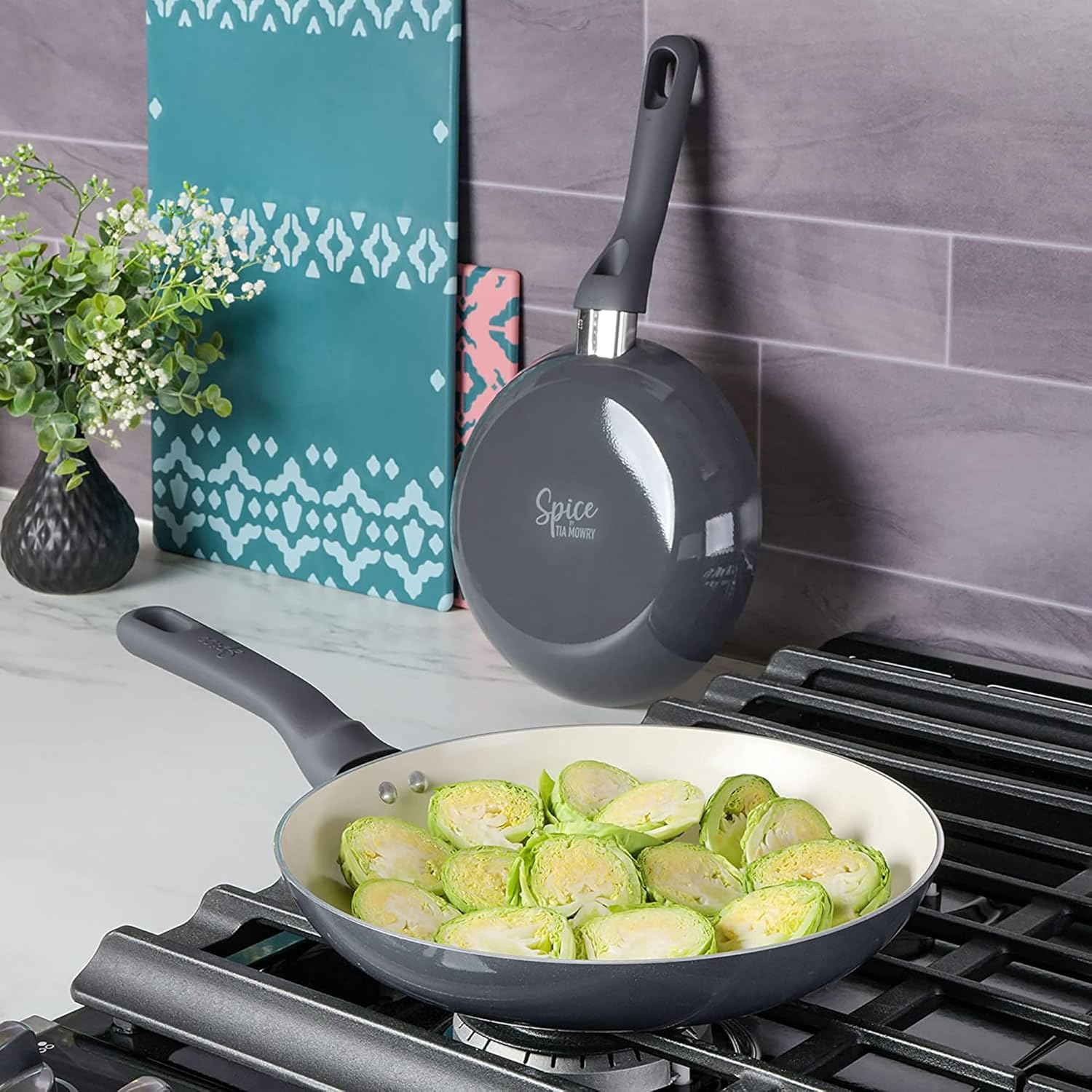 Spice by Tia Mowry Savory Saffron 2-Piece Fry Pan Set - Grey