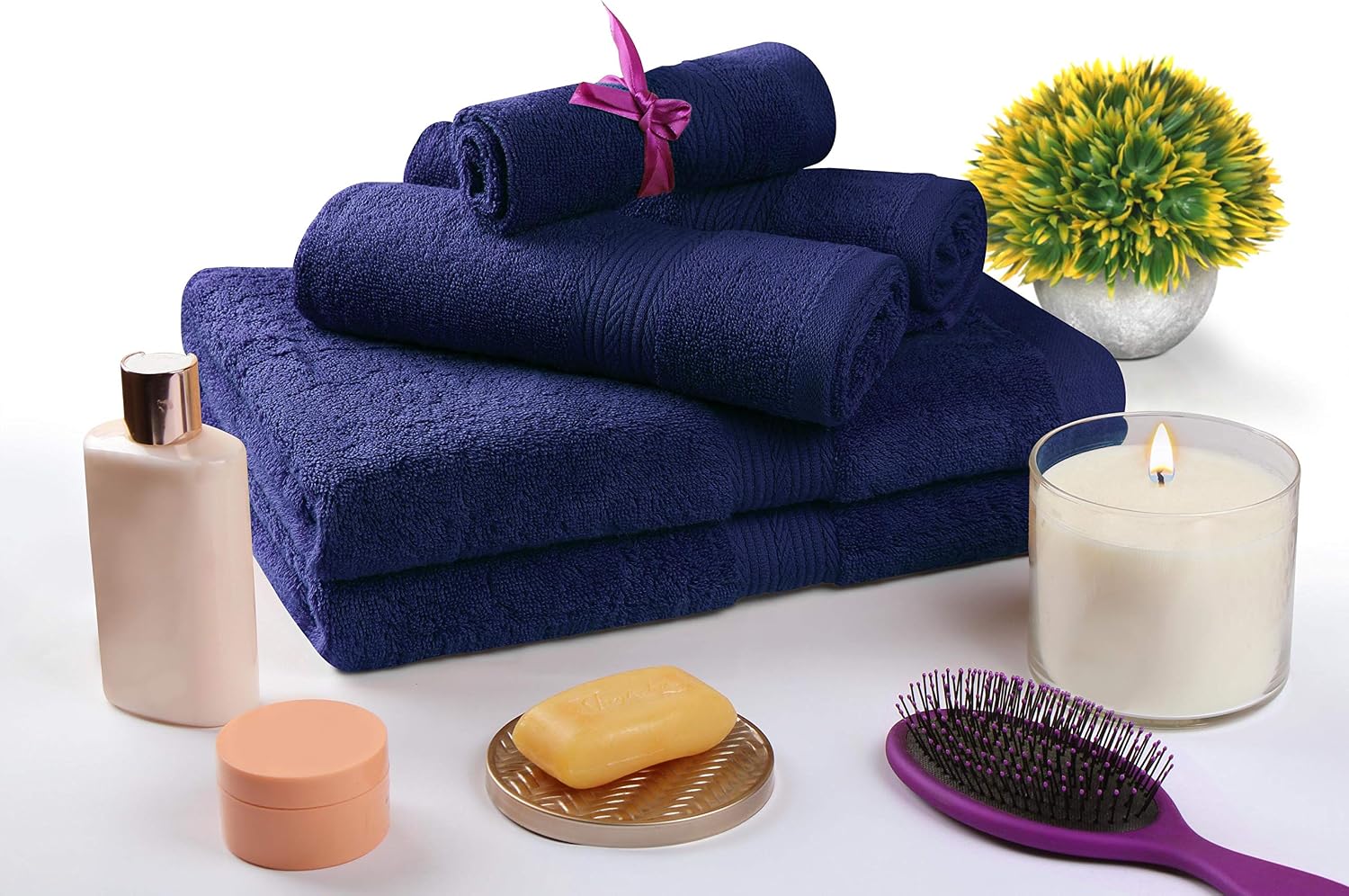 Beauty Threadz - 8 Piece Towel Set 2 Bath Towels, 2 Hand Towels, & 4 Washcloths 100% Ring Spun Cotton Towel Highly Absorbent, Ultra Soft & Fluffy Pack of 8 Bathroom Towel Set 500 GSM (Navy)
