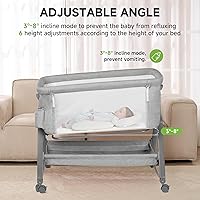 Vista 2 de Real Relax Moisés para bebé, cuna mecedora 3 en 1 para bebé con 6 alturas ajustables, laterales y colchón de malla transpirable, cesta de Gris