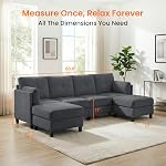 88'' U‑Shaped Sectional Sofa | 6-Seater Corduroy Sofa with 2 Convertible Ottomans for Living Room, Dark Grey