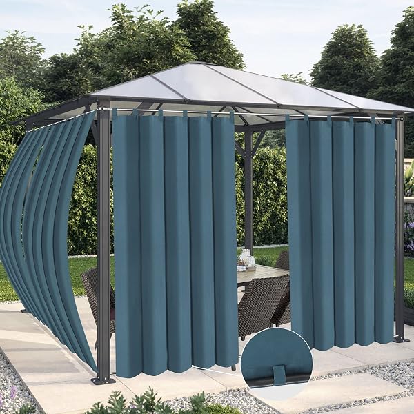 OutdoorLines Waterproof Outdoor Curtains for Patio - Windproof Tab Top Gazebo Curtain Panels - Privacy Sun Blocking Outside Curtain Set for Porch, Pergola and Cabana 54 x 96 inch, Teal, 2 Panels - 1