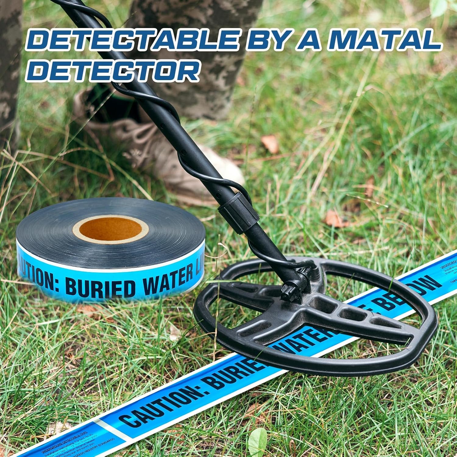 Pangda 2 Rolls 1000 Feet Detectable Safety Tape 5 Mil Underground Detectable Warning Tape for Construction Sites Road Repairs (Caution Buried Water Line Below, 2 Inch, Blue)