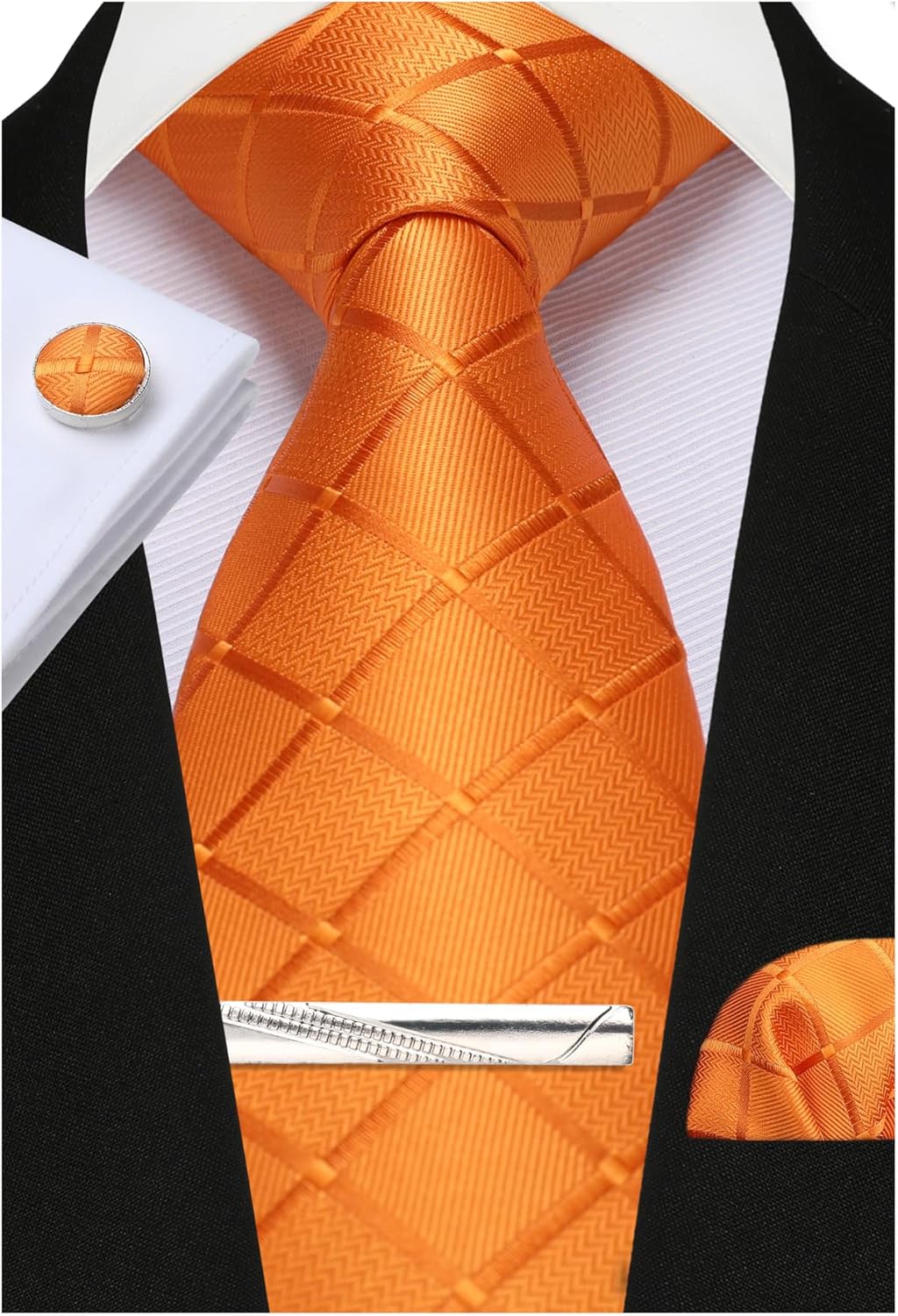 Striped Plaid Polka Dot Mens Tie Formal Necktie Pocket Squares Ties Clips Cufflinks Classic for Men Set