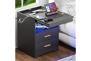 Modern LED Nightstand with Lockable Pull-Out Gun Storage Drawer