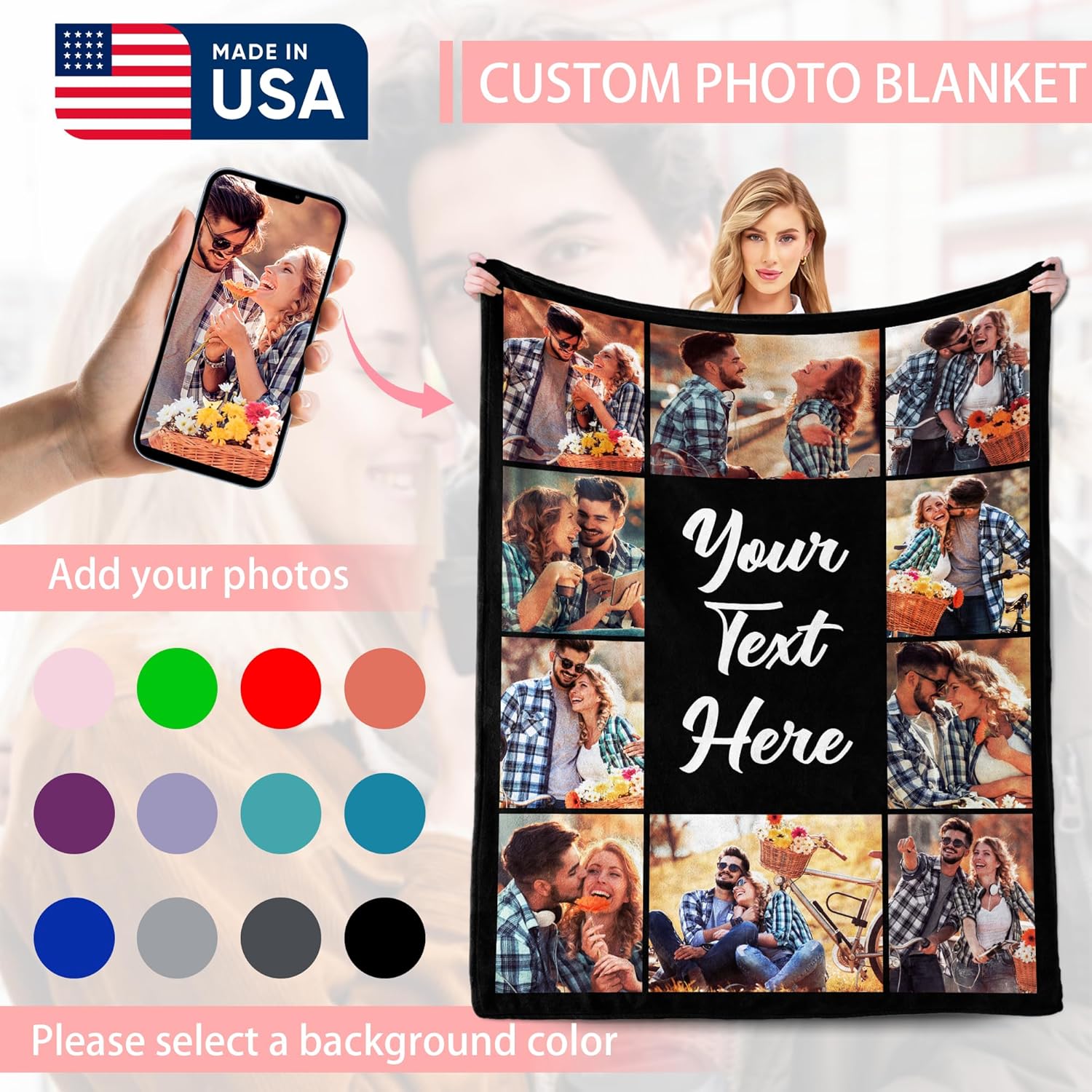 Custom Blanket with Picture, Personalized Photo Blanket, Customized Picture Blankets Gifts for Boyfriend Girlfriend, Personalized Mens Womens Gifts for Christmas Valentines Day Anniversary Birthday - Image 3