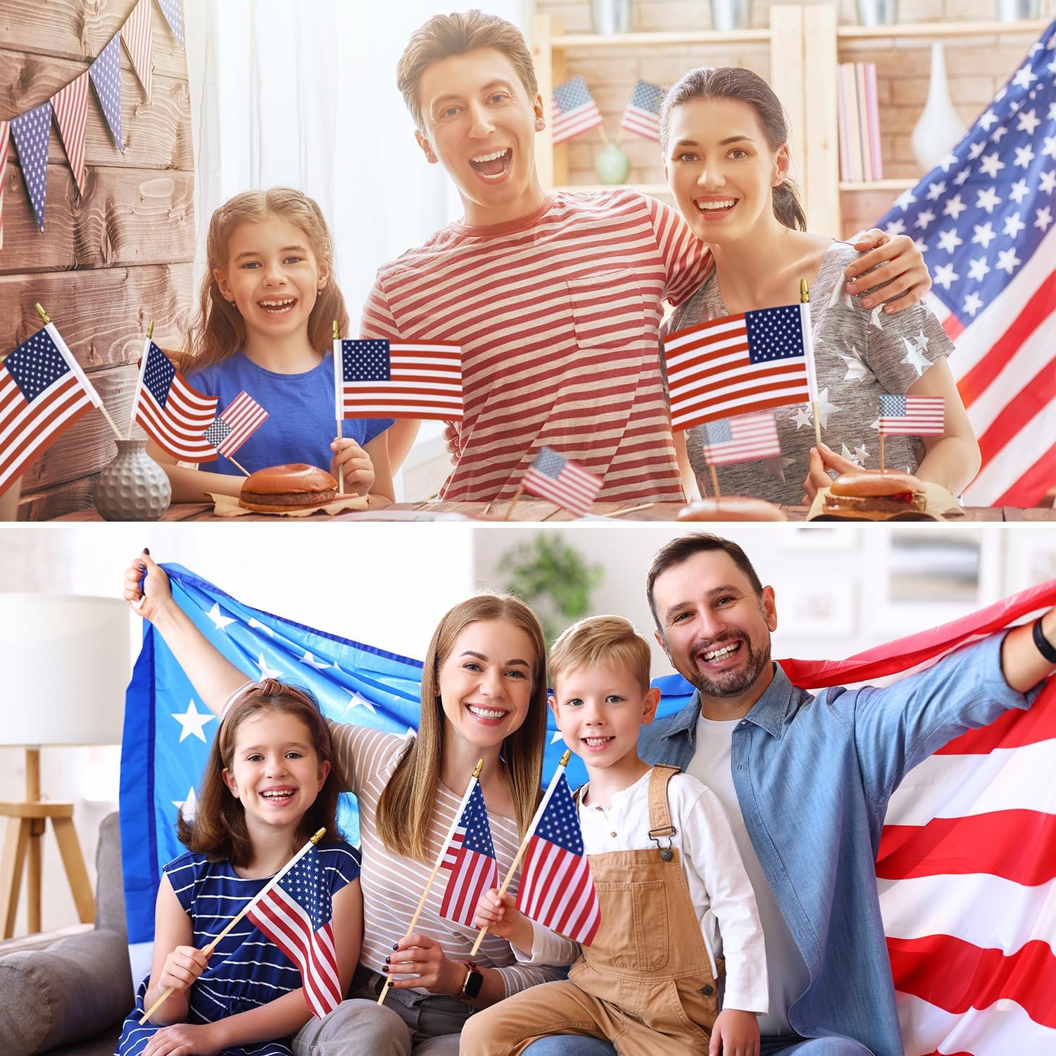 150 Pack Small American Flags on Stick, 4x6 Inch Mini US Hand Held Wooden Stick Flags with Spear Top, 4th of July Independence Day Decoration for Outdoor Outside USA Decor