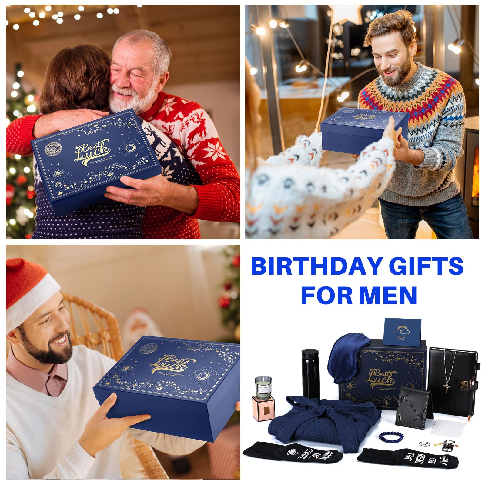 Set di 13 cesti regalo di compleanno da uomo, con scatola regalo per San Valentino, bicchiere, portafoglio, accappatoio, candela profumata, quaderno, calzino, bracciale, penna per papà