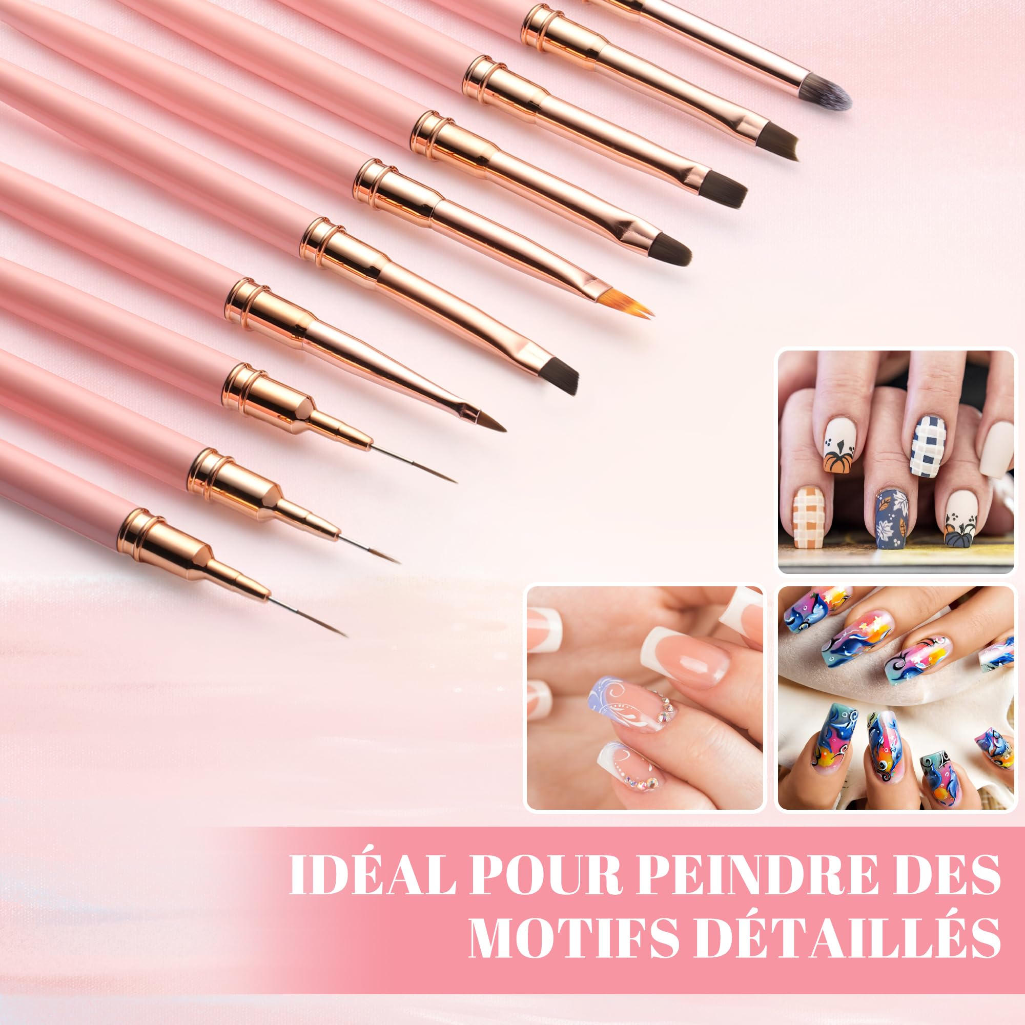 10 Pinceles para Uñas, Pinceles de Decoración de Uñas Profesionales con Pinceles Detallados, Adecuados para Gel, Acrílico y Esmalte Semipermanente para Uñas, Kit Manicura Profesional — view 5