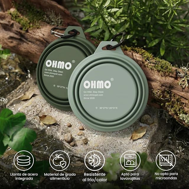 Foto 5 de 7 de OHMO Bebedero Perro Portátil con Anillo de Acero Inoxidable Integrado (2 uds., 400ml