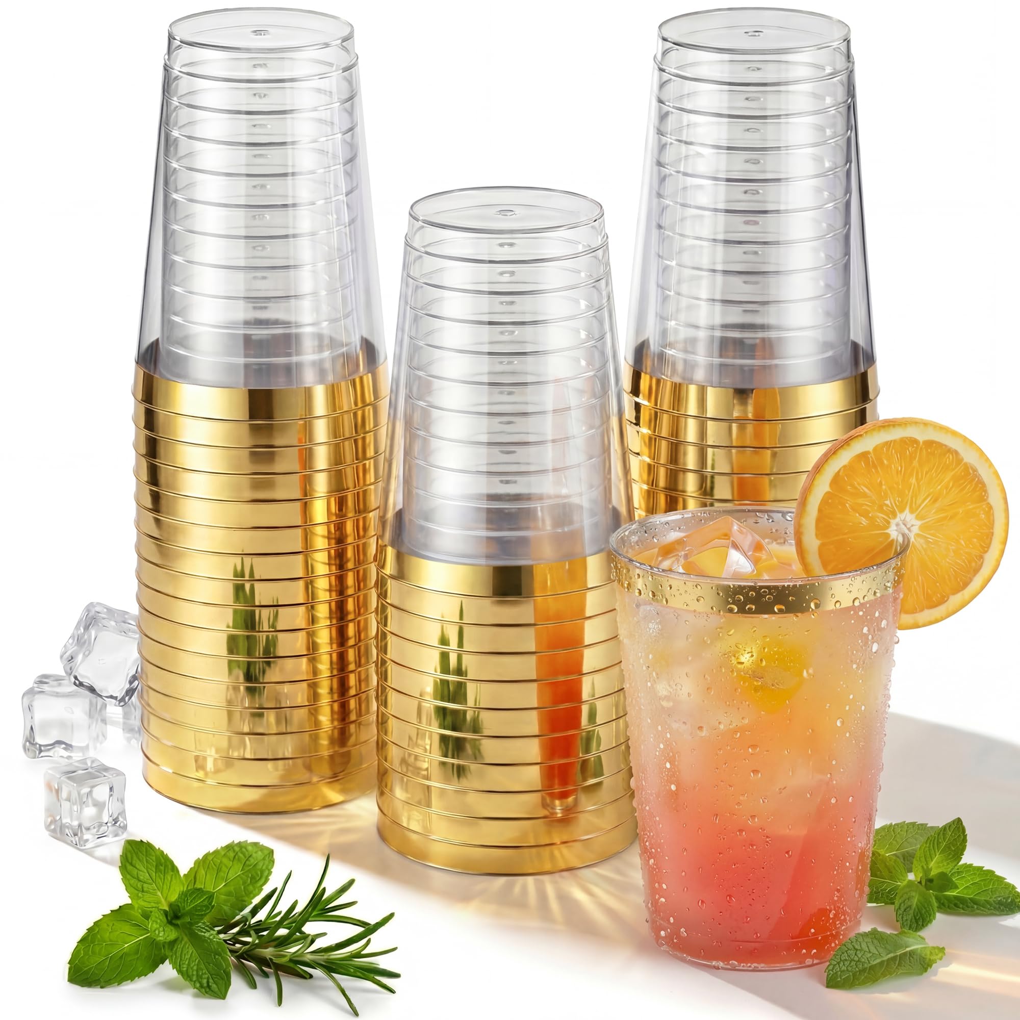 Nervure 240PCS Gold Plastic Cups - 9Oz Gold Rimmed Plastic Cups Disposable — Amazon image 12