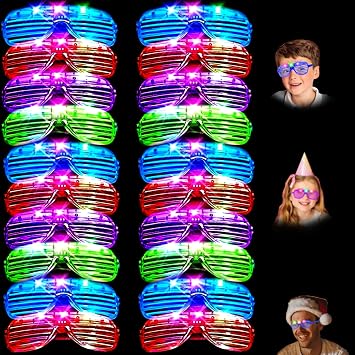20 Pack Led Glasses,Light Up Glasses,Glow Glasses Glow In The Dark Party Supplies Suitable For Kids/Adults, Rave neon Flashing Party For Birthday Mardi Gras New Years Eve Decoration