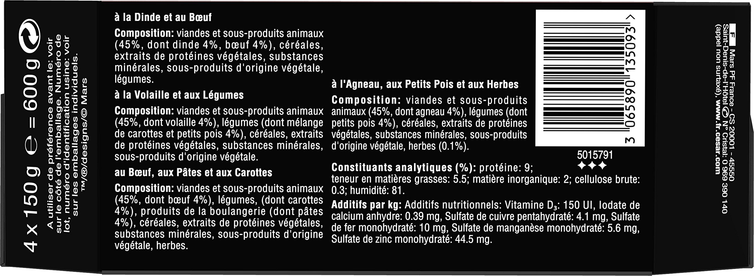 Cesar Les Recettes de Campagne Mini-Netz für Erwachsene Hunde, 4 Geschmacksrichtungen, 6 x 4 Schalen à 150 g