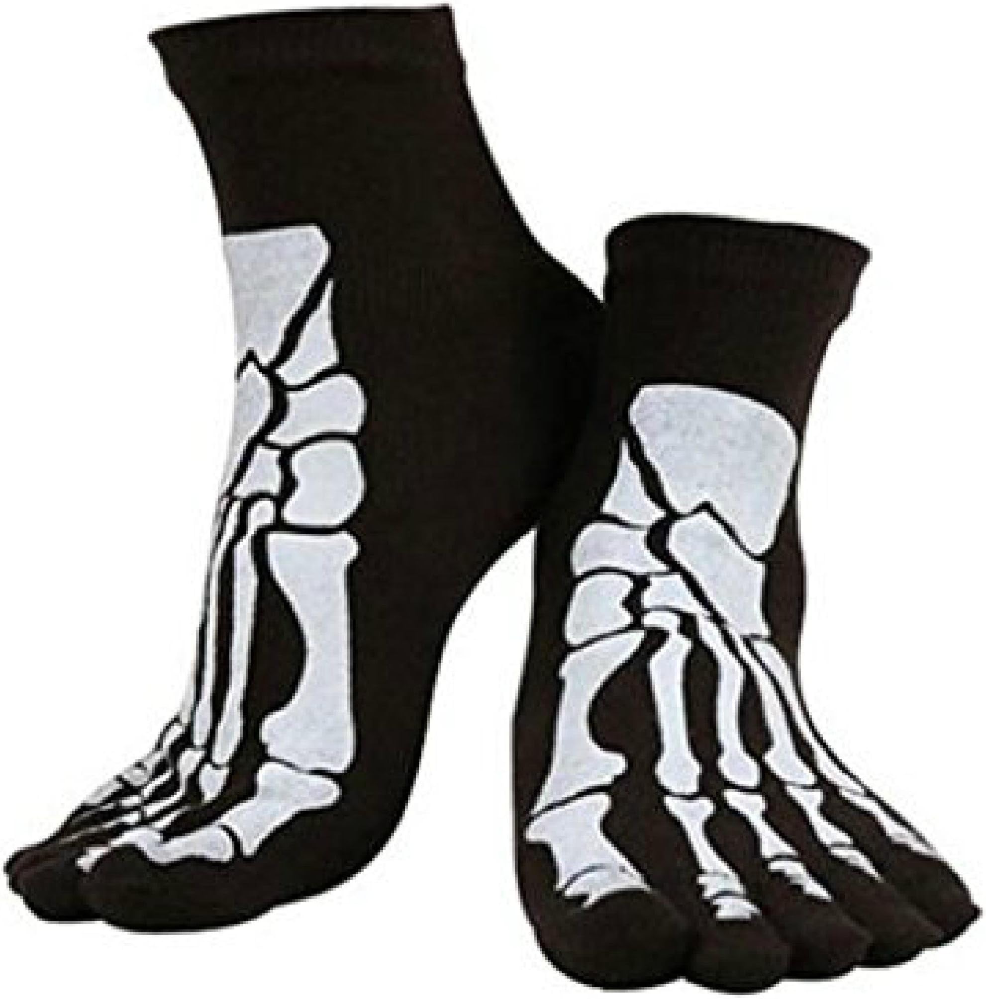 Skeleton Bones 5 Toe Punk Socks Black, 6-11 Womens 9 Mens