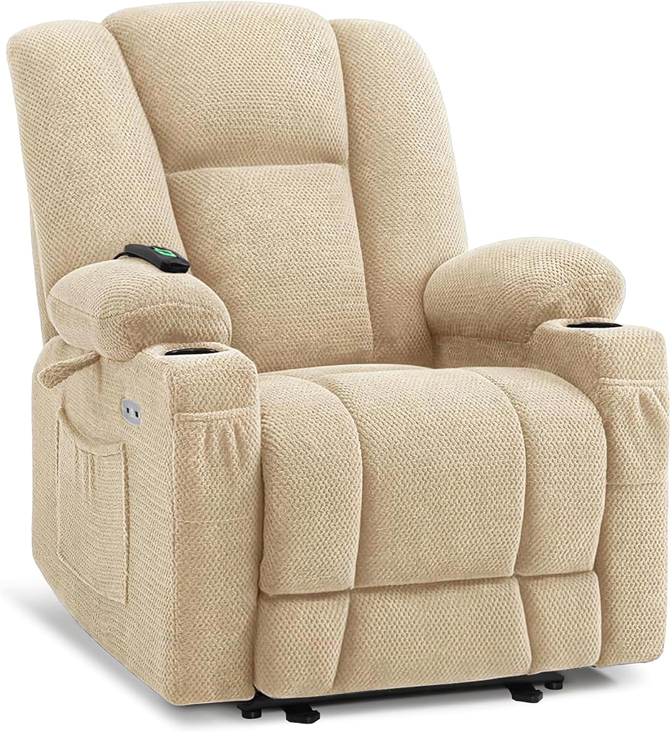 MCombo Zero Gravity Power Recliner Chair with Heat and Vibration Massage, Reclining Chair with USB & Type C Ports, Cup Holders for Living Room, Fabric 8015 (Beige)