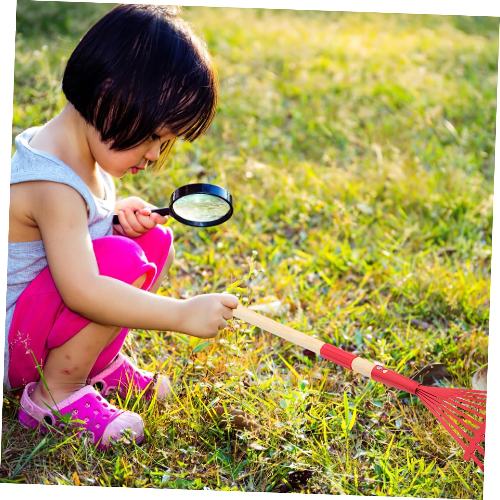 Toyvian 2 Stück Abnehmbarer Holzgriff Rake Größe lang Rechen Gras Rasenwerkzeuge eng rasenkanten Rechen für den Garten Kleiner Unkrautrechen Rechen für Kleinkinder hölzern rot