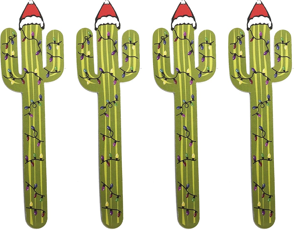 Limas de uñas de 7 pulgadas, juego de limas de uñas de doble cara de 4 unids/lote | Relleno de calcetín de regalo, cactus con gorro de Papá Noel