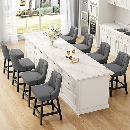 Miniatura 12 de Taburetes de bar giratorios, taburetes de bar de altura de mostrador tapizados de tela de 26 pulgadas, sillas modernas de isla de cocina con Tela -