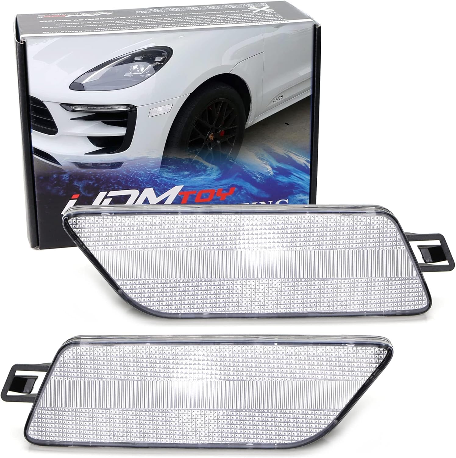 iJDMTOY Euro Semi-Clear Lens Front Bumper Side Marker Light Housing Replacements Compatible With Porsche 2014-2024 Macan, Replace OEM Amber Sidemarker Lamps