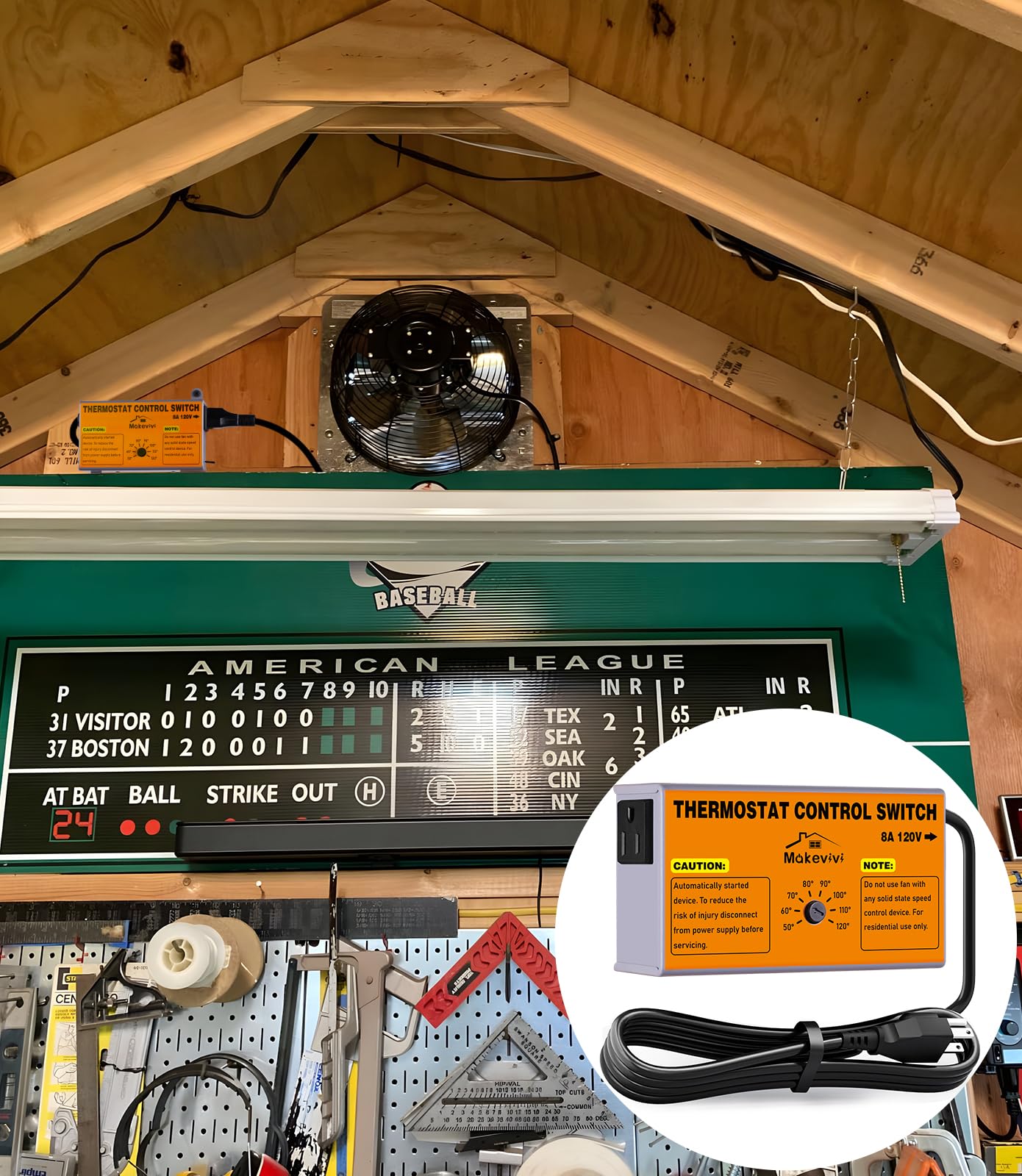Ventilador de ático con control de temperatura, termostato ajustable con protector de sobrecarga, control de termostato del ventilador del ático, con enchufe fácil de instalar, driver de temperatura