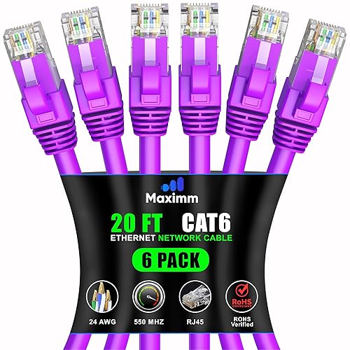 Miniatura 12 de Maximm Cable Ethernet Cat 6 de 30 pies (paquete de 6) – Cable LAN de alta velocidad, cable de Internet, cable de conexión y cable de red – UTP,