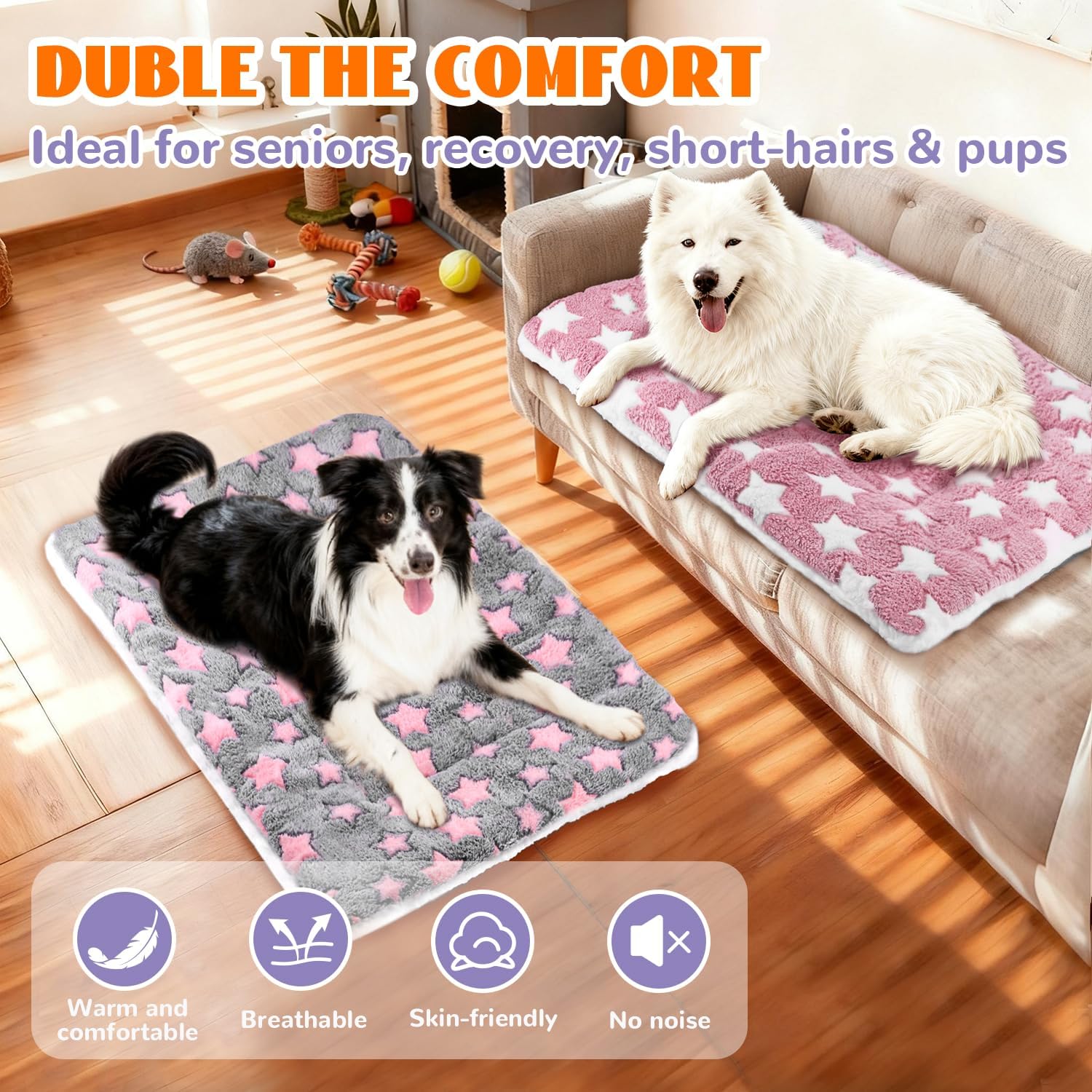 2 Pcs Self Warming Cat Bed, Self Heating Pet Mat for Cats & Dogs Soft Calming Cat Bed Mat Reflects Body Heat Warm Washable Pet Pad for Crates, Floors, Indoor, Outdoor (31×23.6 Inch)