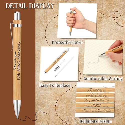 Miniatura 3 de 50 bolígrafos inspiradores de bambú de madera de agradecimiento, agradecimiento a los empleados, cita motivacional, para mujeres, hombres,