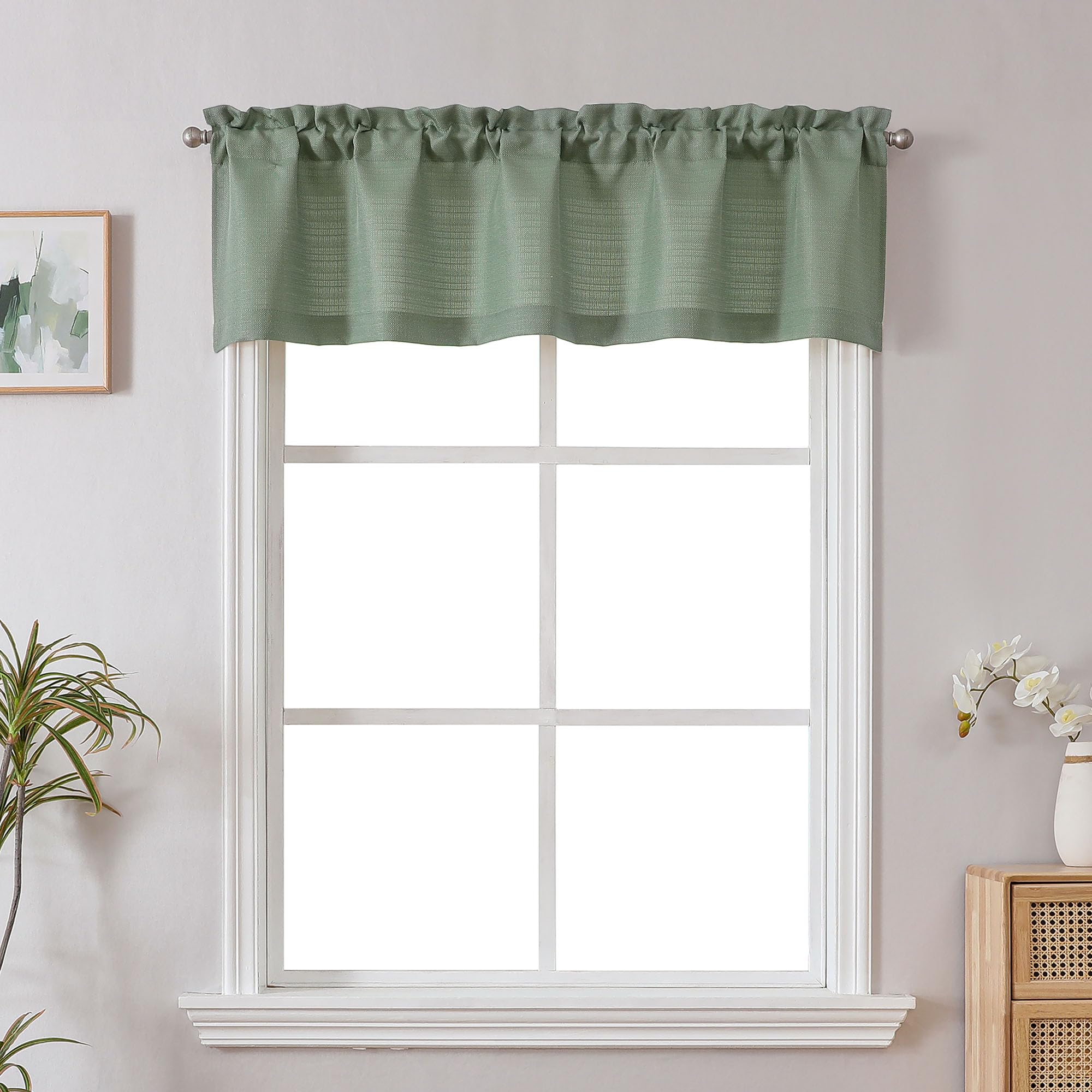 Chyhomenyc Sage Green Valance, Burlap Faux Linen Textured Semi Sheer Curtain for Windows, Rod Pocket Bathroom Laundry Basement, 60Wx18L Inch, 1 Piece