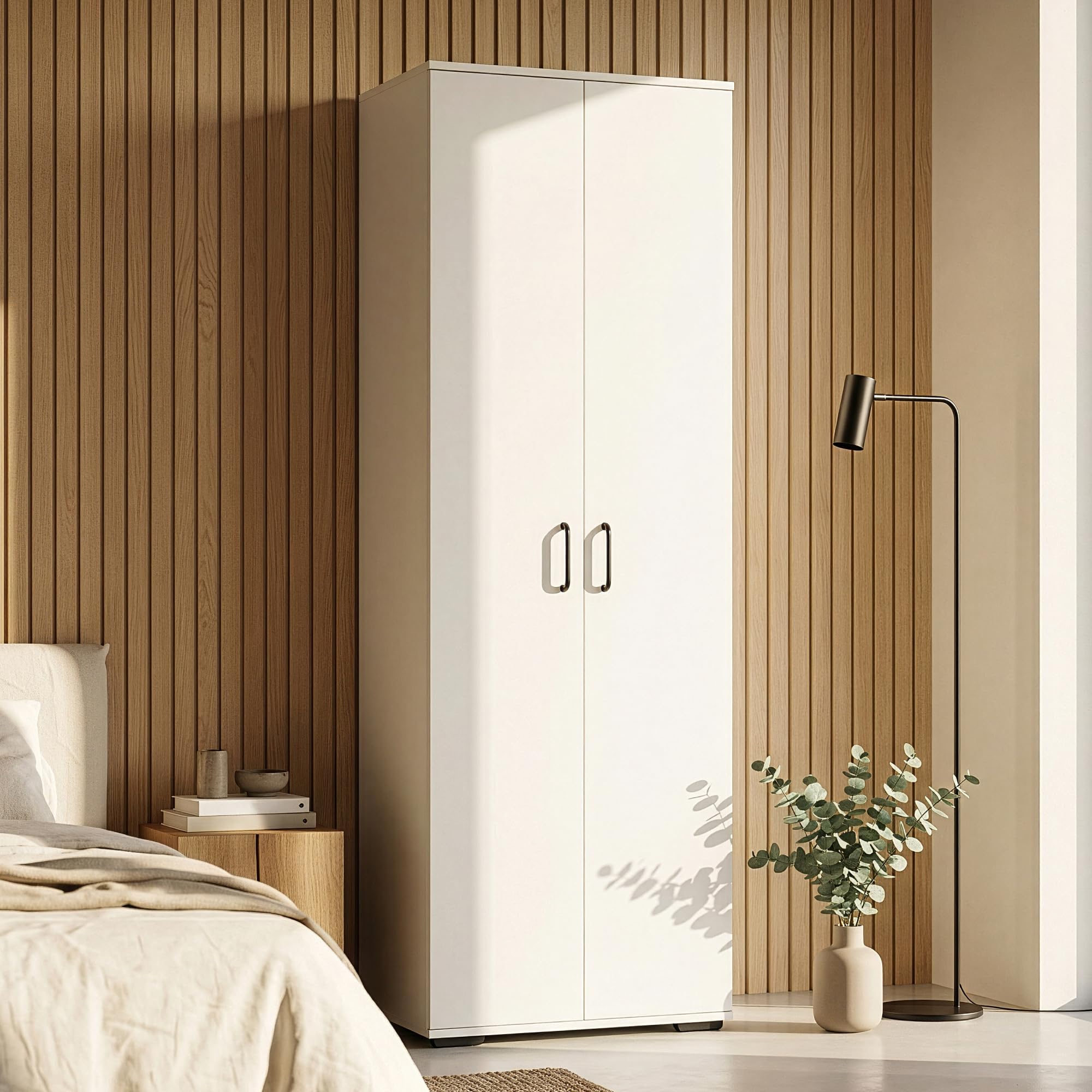 [en.casa] Armario Dormitorio Chalvefted Barra 2 Puertas 175x60x35cm Blanco | Ropero 3 estantes ajustables