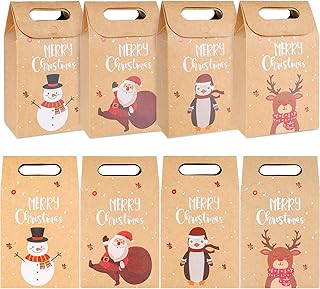 Qpout 24pcs Christmas Kraft Paper Bags,Christmas Cookies and Candy Boxes Boxes Treat Boxes Goody Boxes Xmas Favor Bags for Kids Christmas Party Favor Holiday New Year Decorations