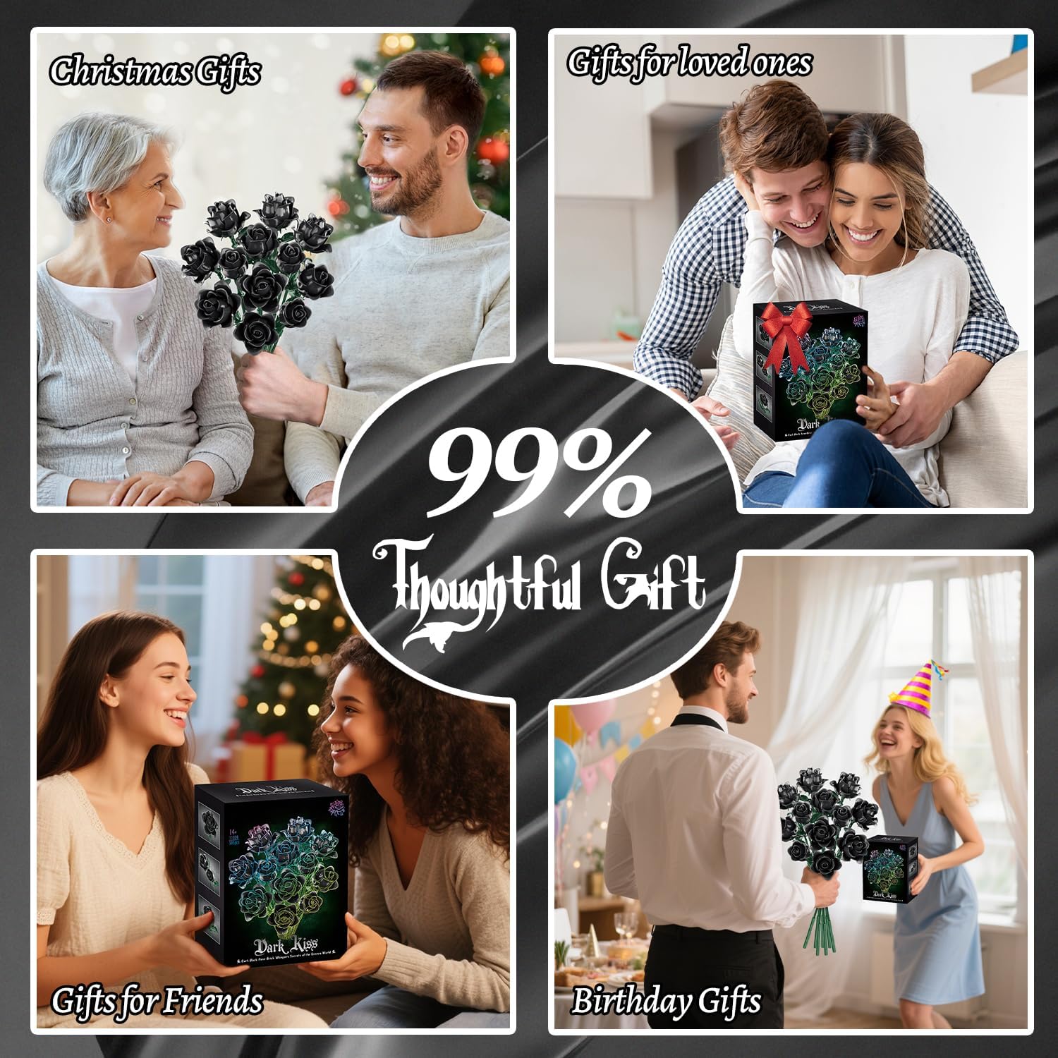 Black Roses Flower Building Set-12Pack, Compatible with Lego Bouquet for Adults,Gothic Horror Flowers Botanical, Gift for Halloween & Valentines Compatible with Lego Roses(585pcs)