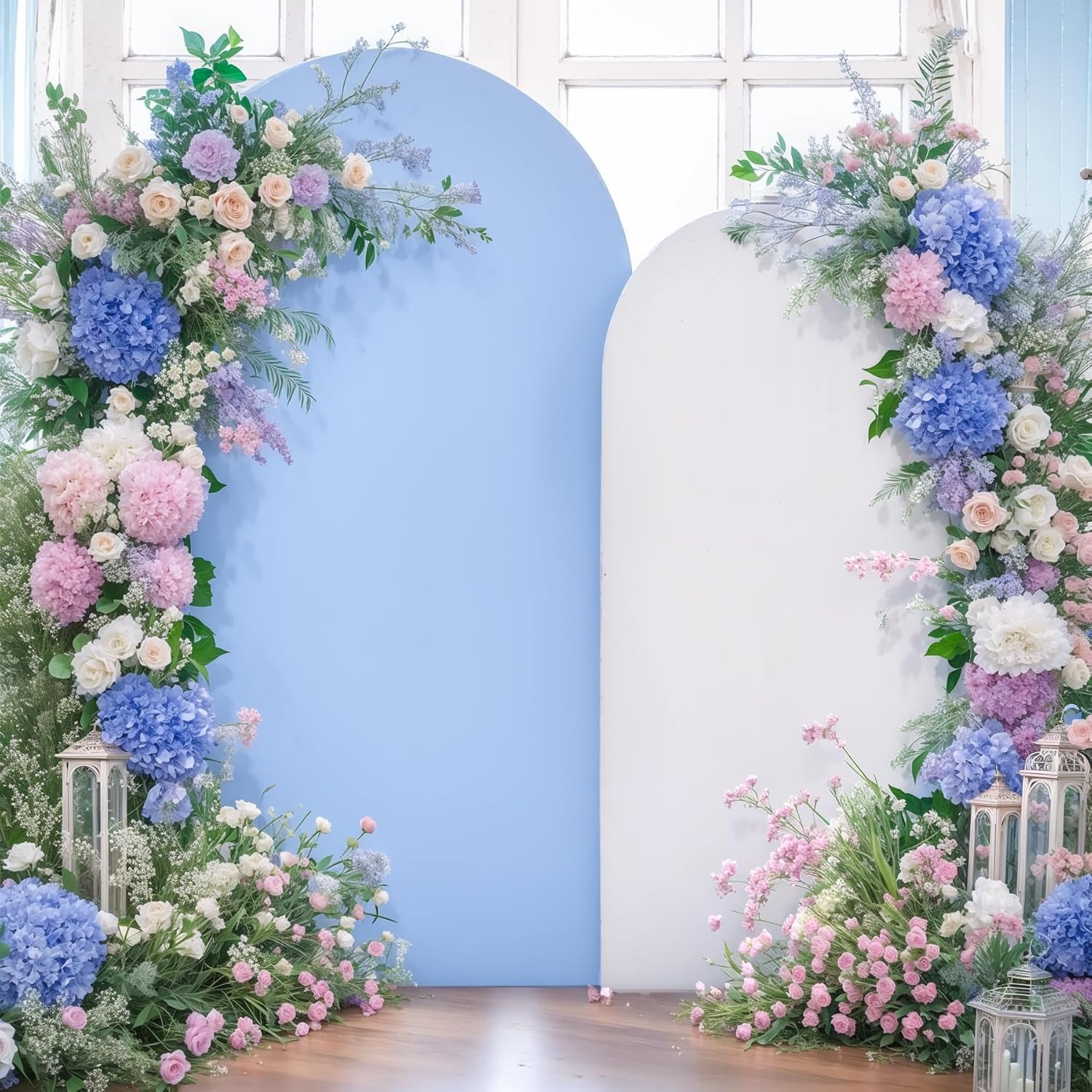 White Blue Arch Backdrop Cover Wedding Arch Covers 7.2 and 6ft Party Arch Backdrop Stand Cover Baby Shower Spandex Birthday Stretchy Photo Arch Covers Set of 2