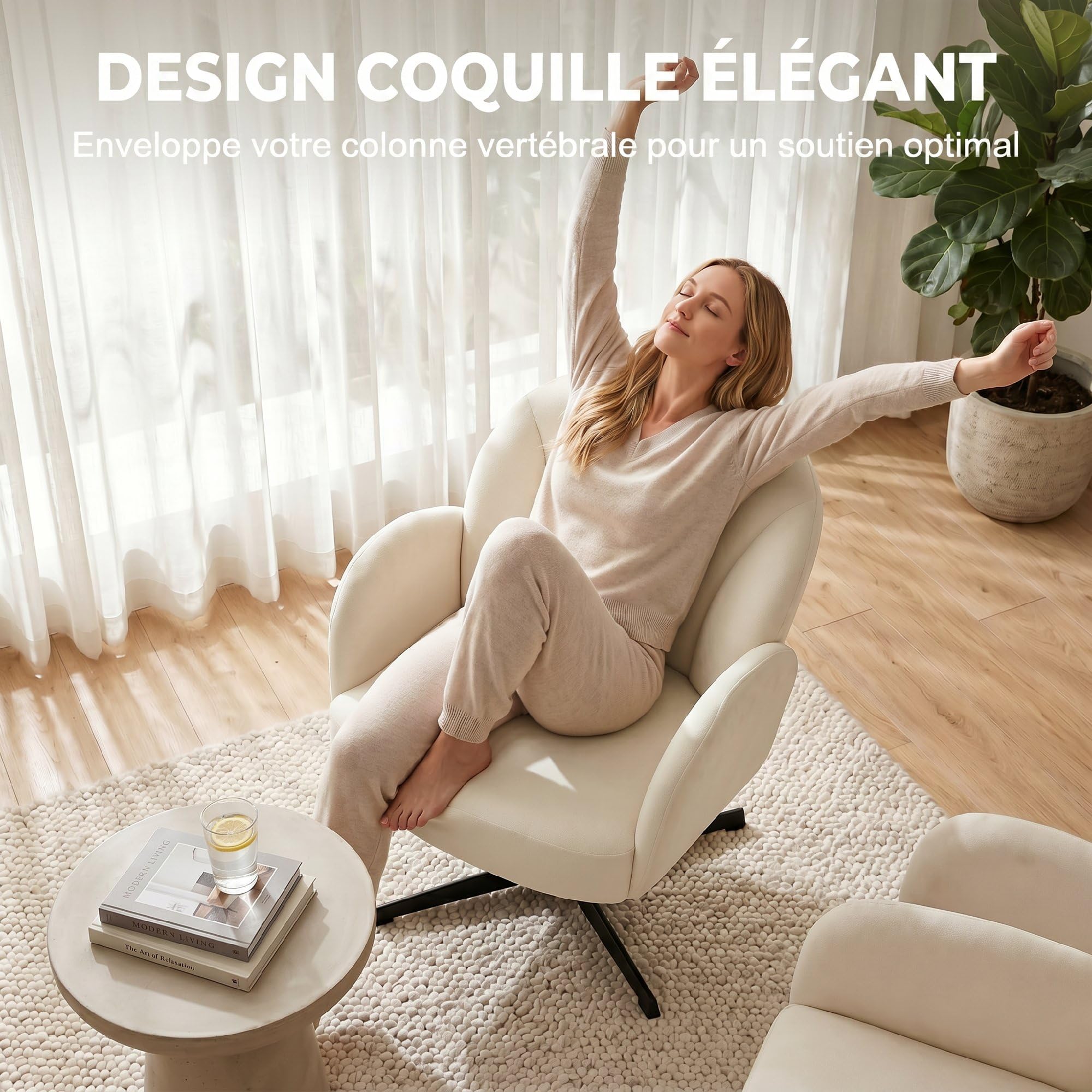 HOMCOM Sillón Giratorio Concha tapizado Beige