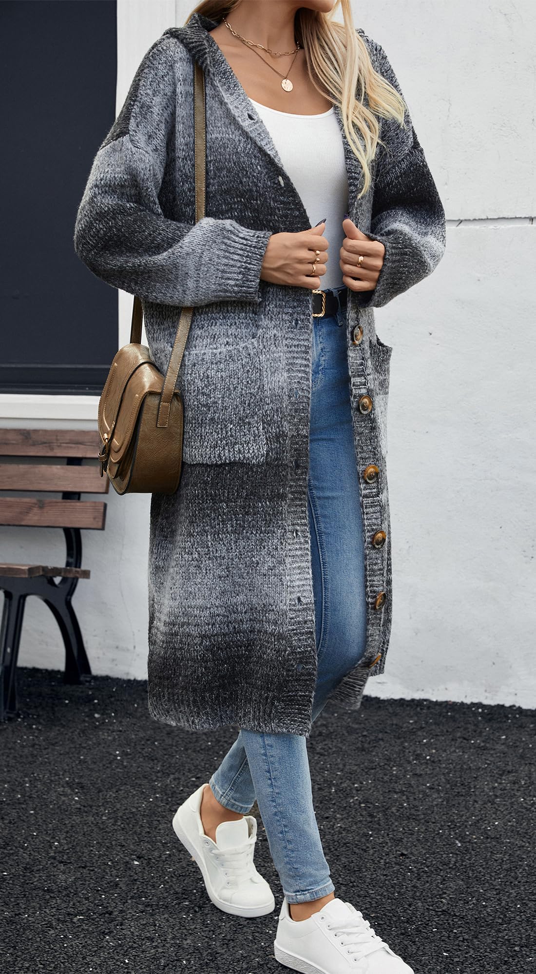 YUTILA Dicke Lang Strickjacke Damen Winter Oversize Grobstrickjacke Strickcardigan Pullover mit Knöpfe und Taschen