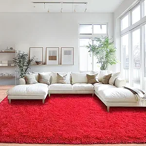 Area Rugs 9x12 Living Room, Red Large Fluffy Rugs for Bedroom, Soft Carpet Shag Kids Room Rug, Non-Slip Fuzzy Rugs Indoor (Red, 9ft x 12ft)