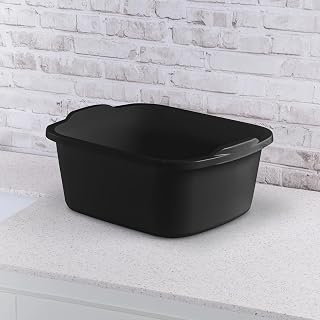 18 Qt. Dishpan, Black Multi-Purpose Plastic Wash Tub for Kitchen, Sink, Laundry, Cleaning Tasks