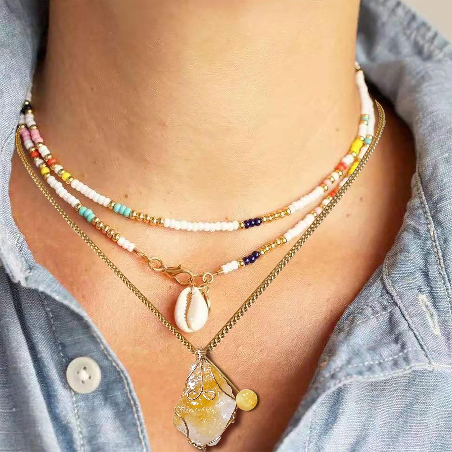 Big raw citrine stone crystal pandent necklace, handmade wire wrapped healing stone November birthstone Reiki Meditation Jewelry for women ladies adjustable length 26” - Image 3