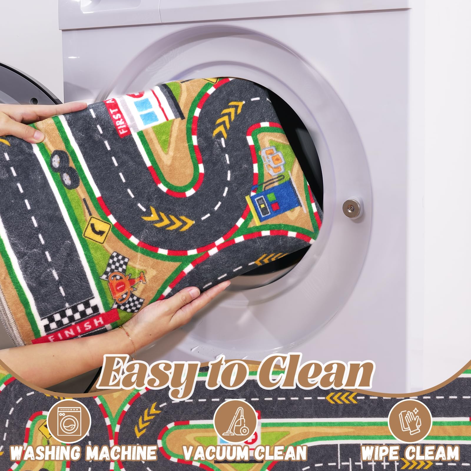 Tapis de course de voiture, doux et antidérapant, lavable en machine, parfait pour les jeux éducatifs, l'apprentissage, la découverte, pour chambre d'enfant, salon, étude, salle de jeux, 120 x